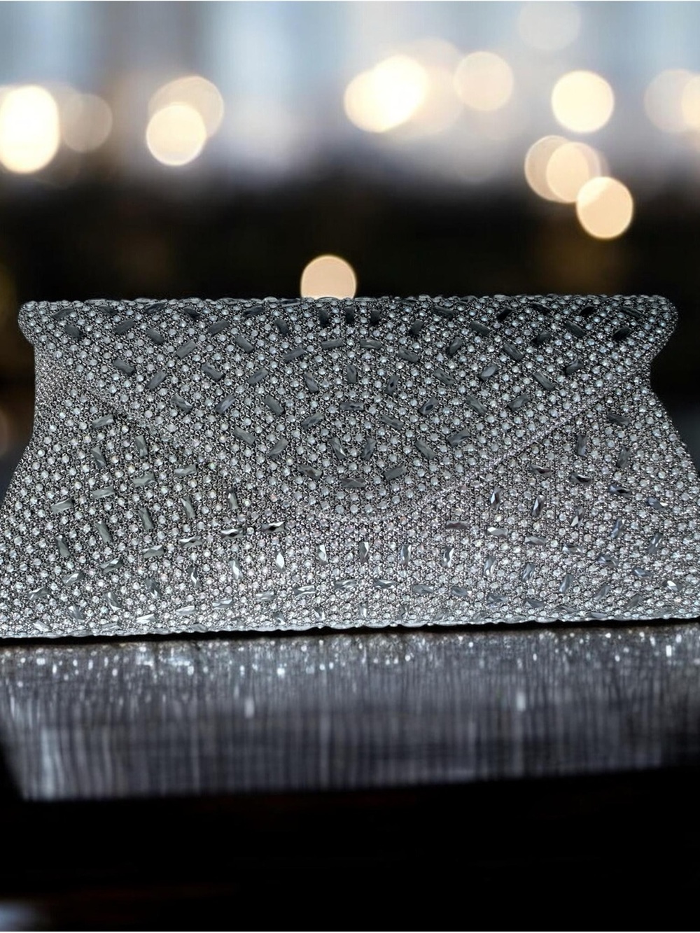 NWT d'margeaux Silver Evening Clutch Shoulder Bag Rhinestone